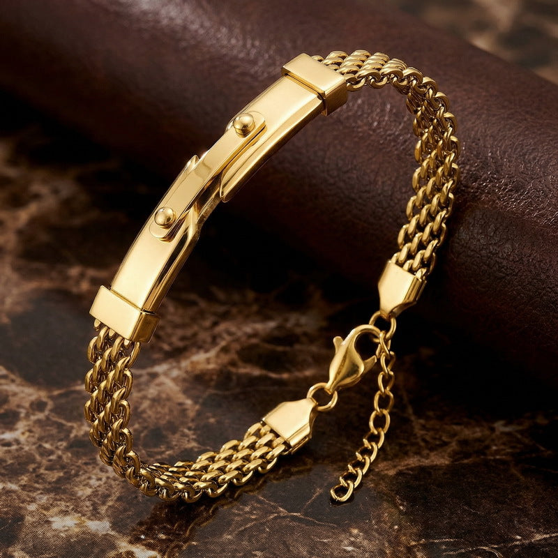 Strap Chain Bracelet – Nail Curved Bar Mesh With Extension Chain Stainless Steel