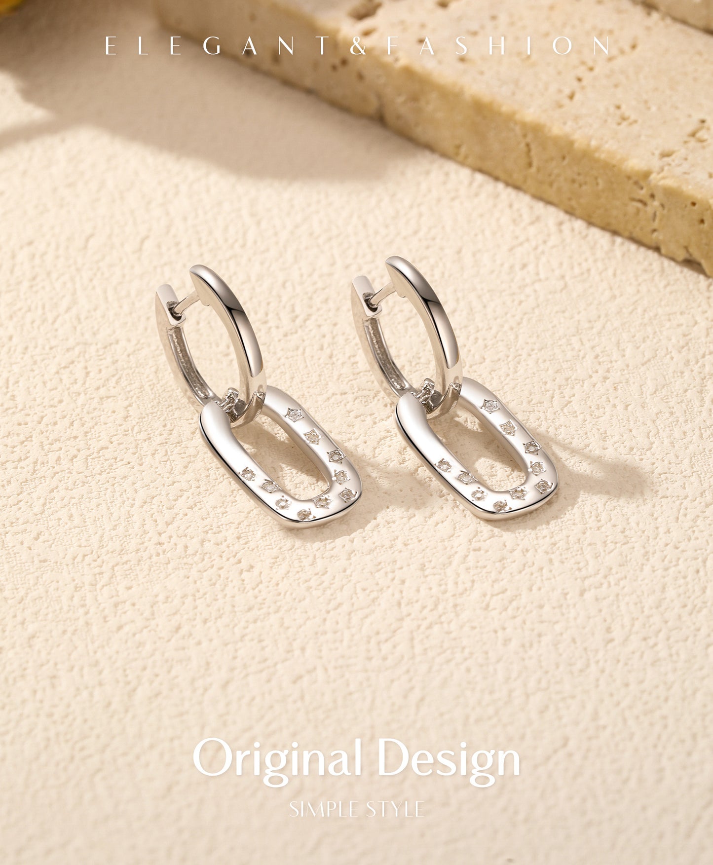 Planderful Everyday Genie Earrings – Elegant Zircon-Set Geometric Design
