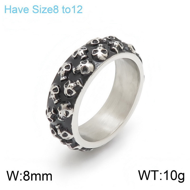 Halloween Diablo Double Row Little Skull Ring Old Gothic Ghost Head Stainless Steel