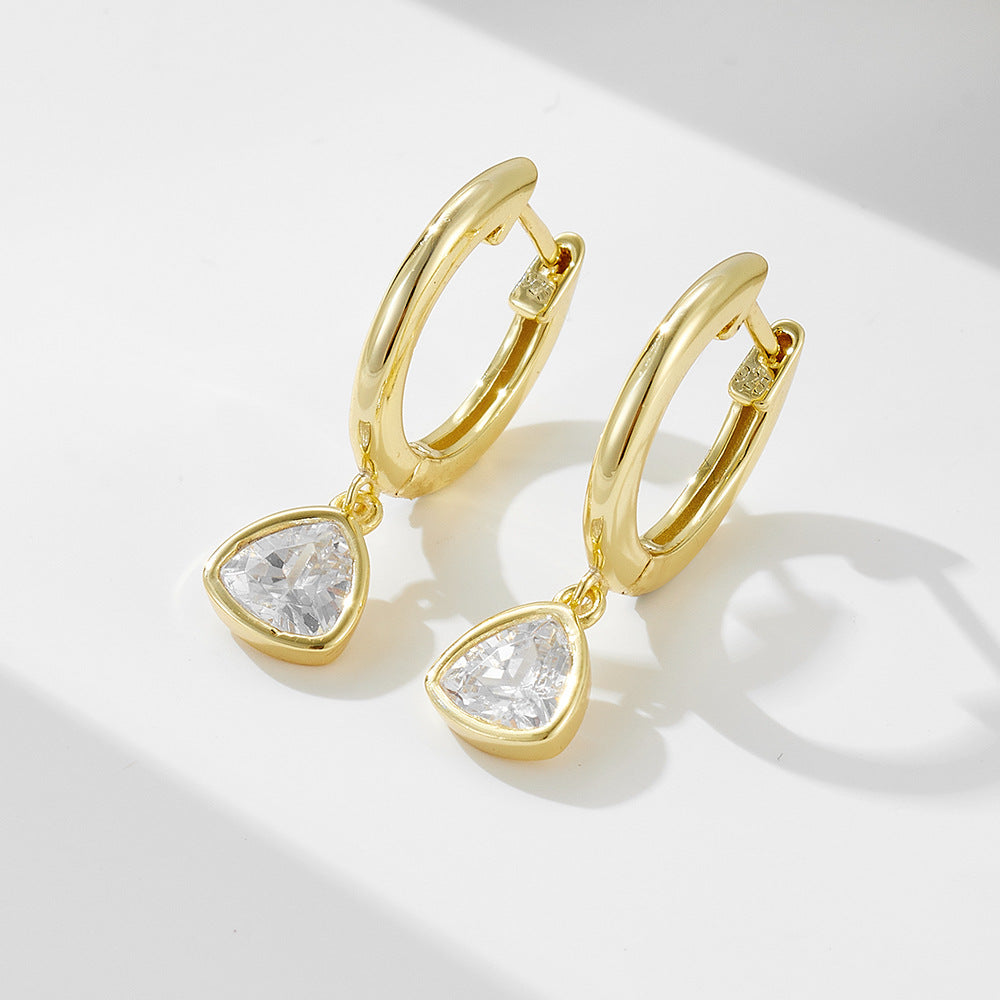 Geometric Triangular Zircon Sterling Silver Earrings Niche Earrings