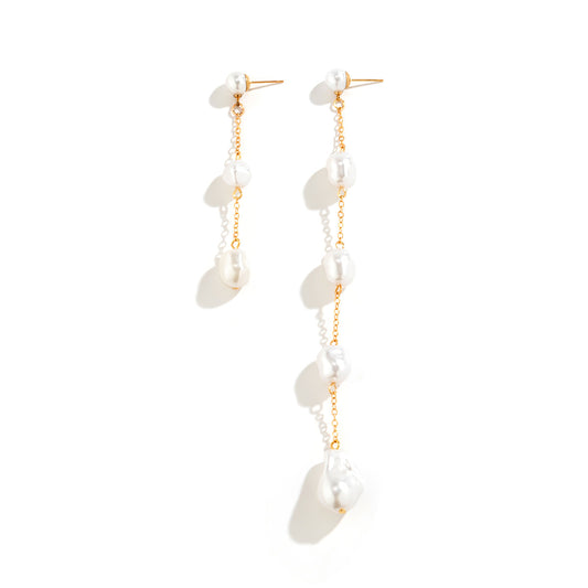 Cold Wind Tassel Earrings with Imitation Pearl Studs