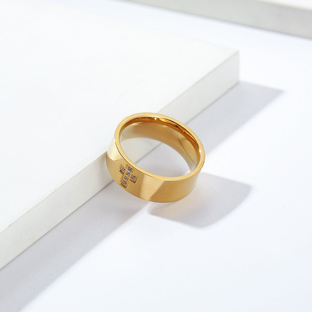 Planderful Everyday Genie Mens Korean Style Zircon Cross Ring Glossy Simple Personality Trendy Accessory