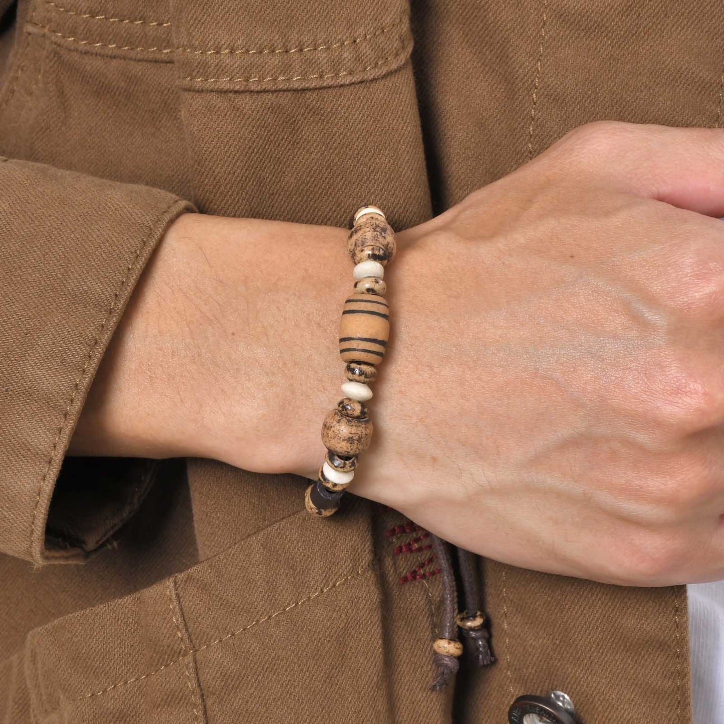 Wooden Accessories Stone Nylon Rope Men's Adjustable Bracelet