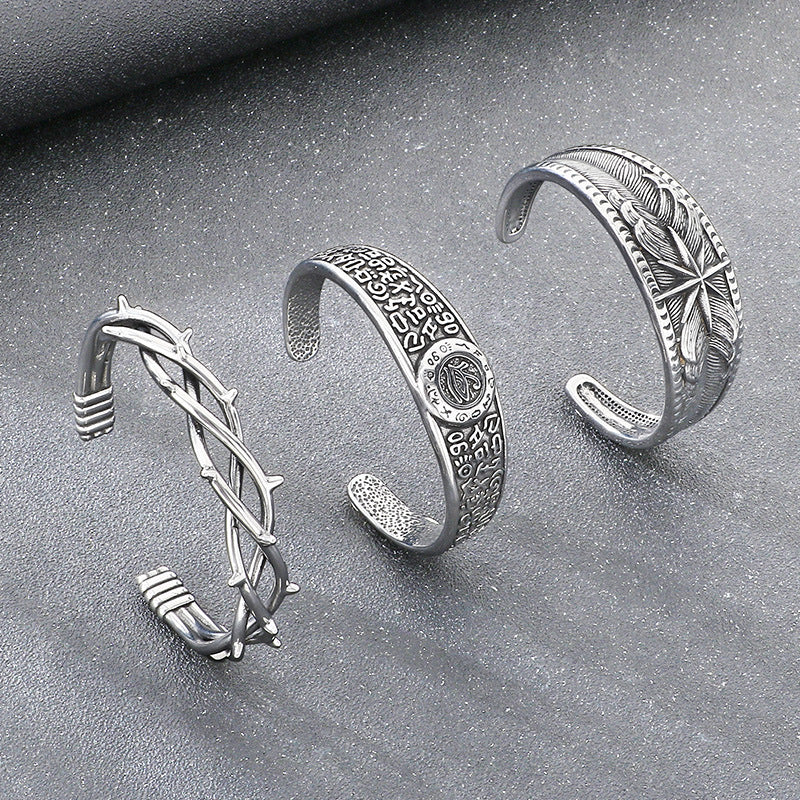 Dead Wood Thorns Open Bracelet – Gothic Octagon Star Eye Of Horus Titanium Steel Men's
