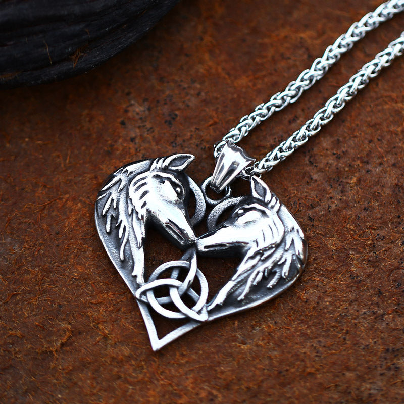 Celtic Knot Odin Double-Headed Wolf Pendant in Titanium Steel for Men