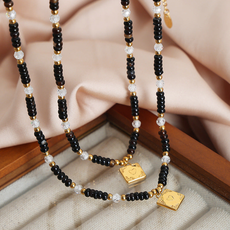 Handmade Black Agate and Tiger Eye Stone Pendant Necklace for Women