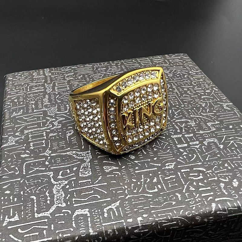 Planderful Everyday Genie Hip Hop Ring Titanium Steel Gold Plated Rhinestone King Mens Ring