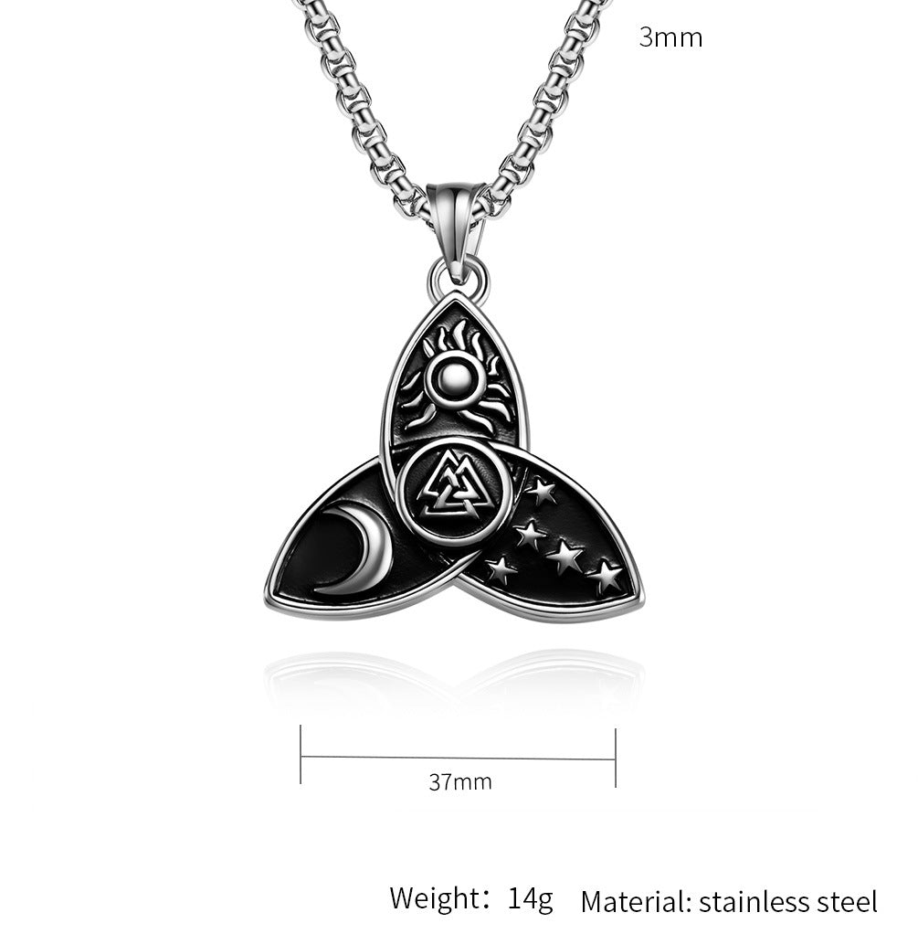 Planderful Nordic Celtic Triangle Knot Necklace Titanium Steel Pendant For Mythical Odin Star Moon Sun Trinity Lovers