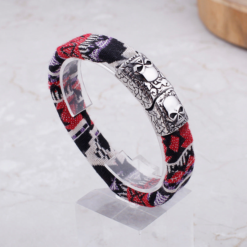Sports Canvas Skull Men's Titanium Steel Bracelet