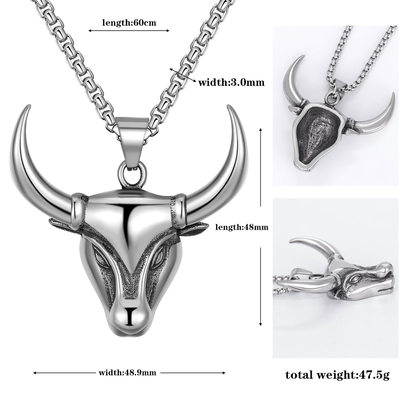 Stainless Steel Necklace – Statement Bull Head Pendant