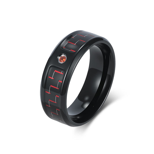 Stainless Steel Zircon Carbon Fiber Ring Men's