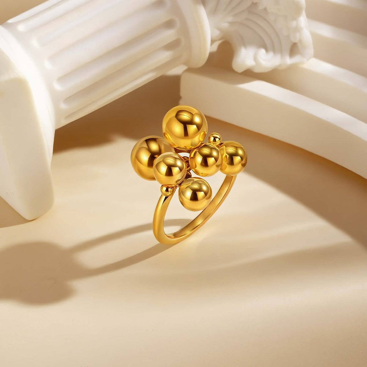 Stainless Steel Round Ball Small Round Bead Movable Grape String Stainless Steel Ring