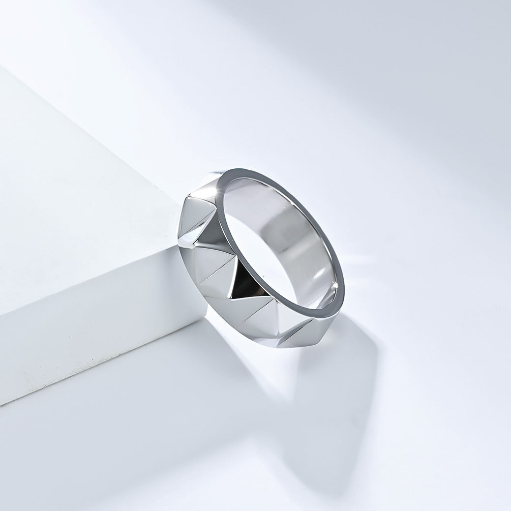 Steel Ring – Minimalist Tapered Rhombus Surface