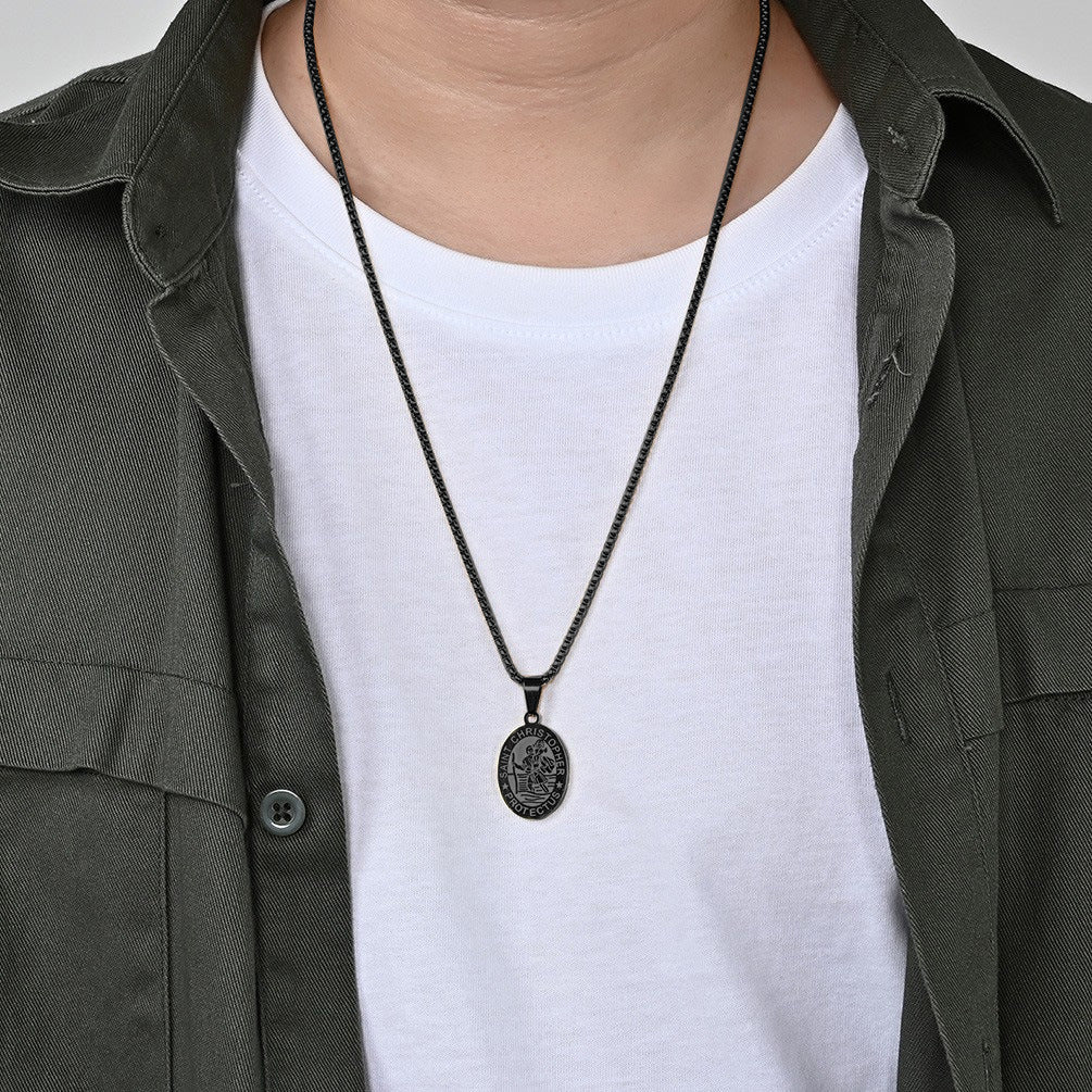 Patron Saint Necklace For Men Durable Titanium Steel Planderful Versatile Cultural Pendant