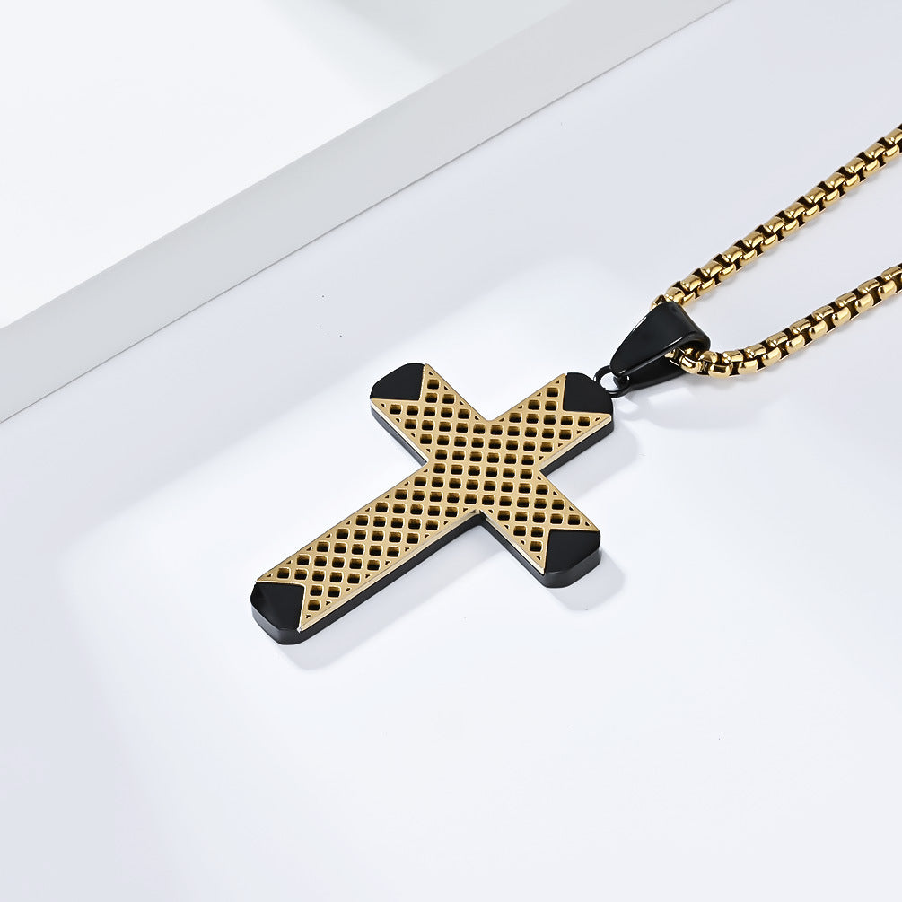 Planderful Titanium Cross Necklace For Men Dual Color Steel Pendant Premium Durable Everyday Wear