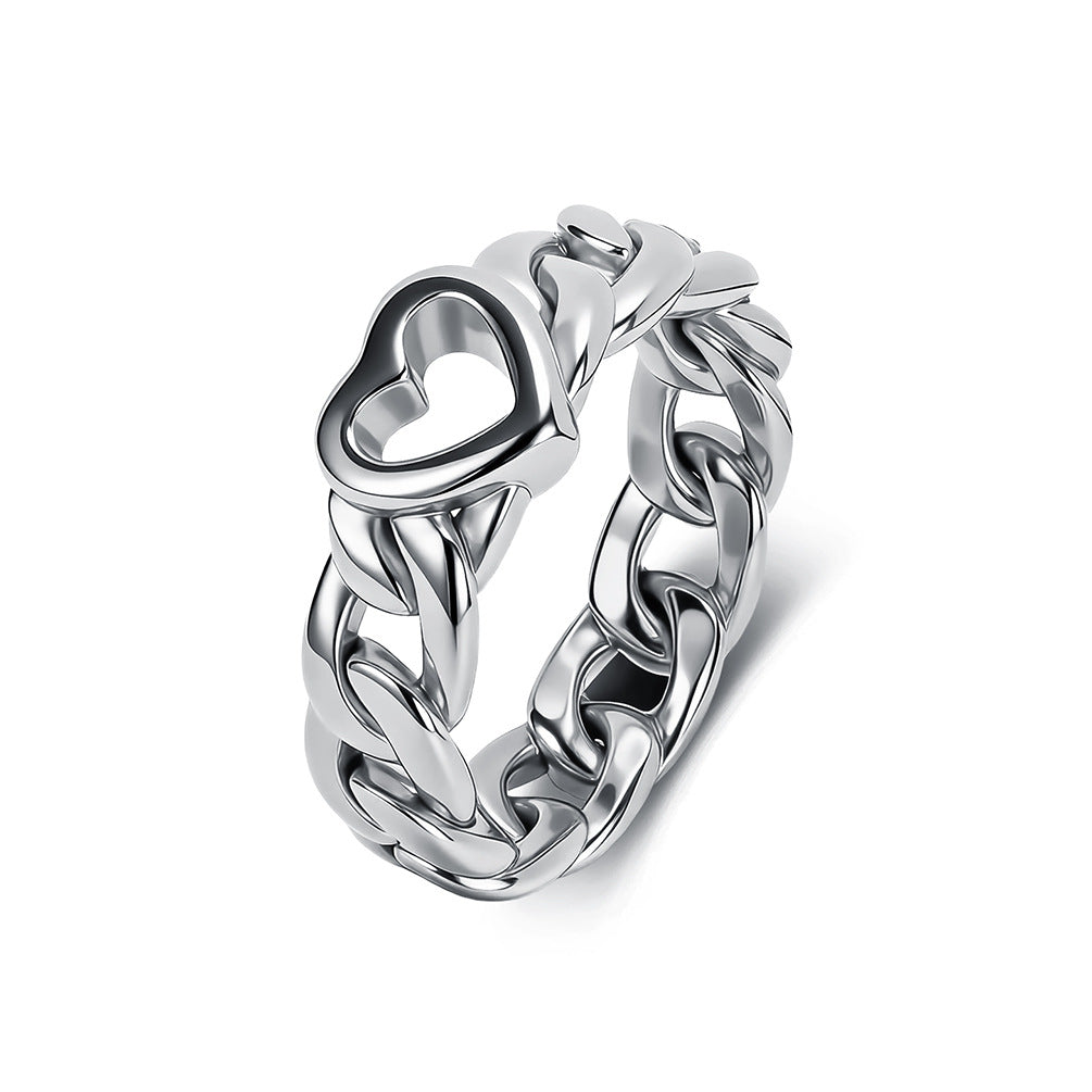 Heart Cuban Chain Gold-Plated Stainless Steel Ring