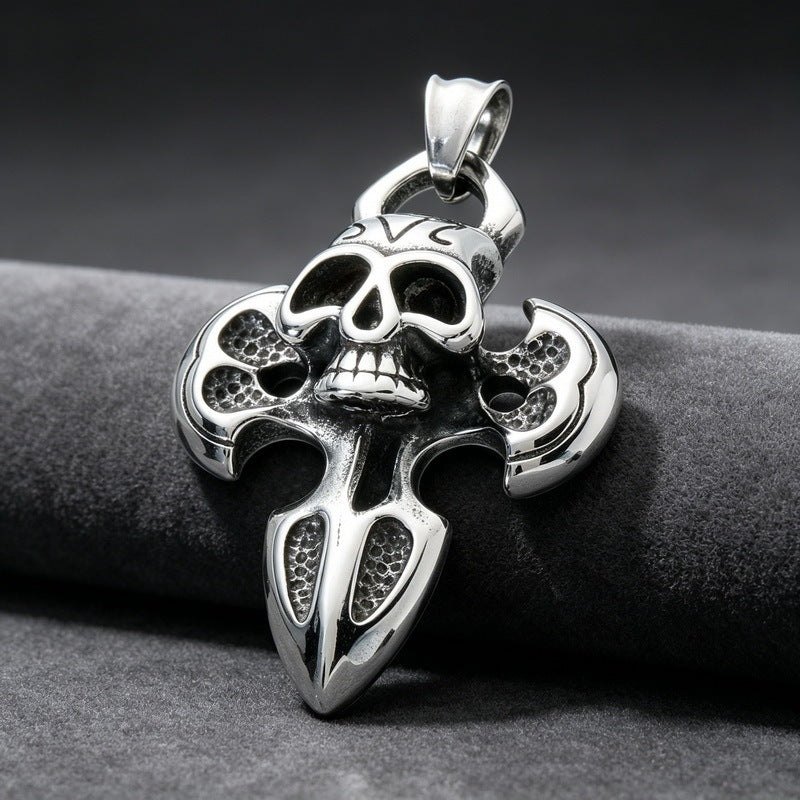 Halloween Diablo Skull Necklace Pendant Street Gothic Men's Stainless Steel Cross Pendant