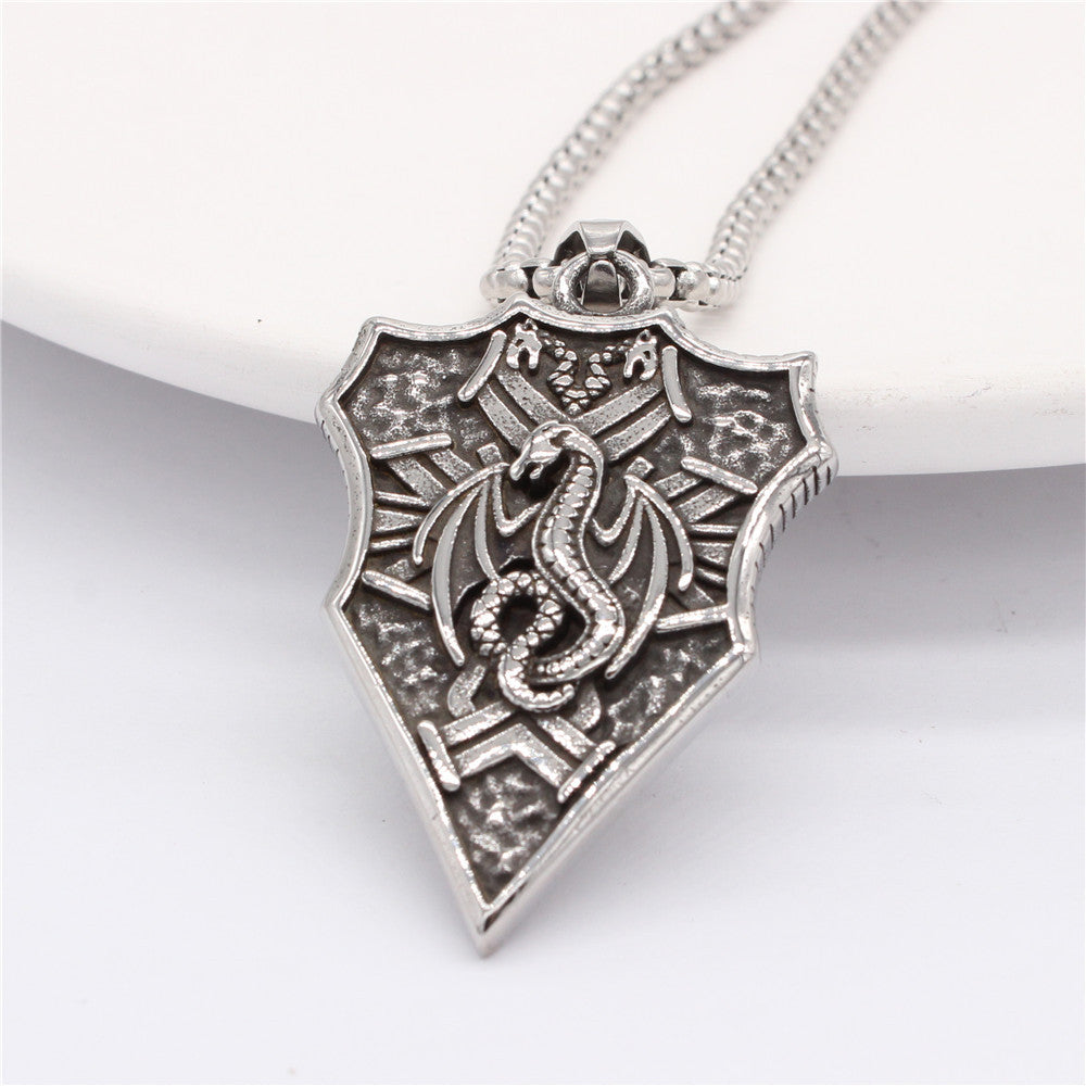 Planderful Shield Pendant Titanium Steel For Men Unisex Dinosaur Era Retro Design Protection