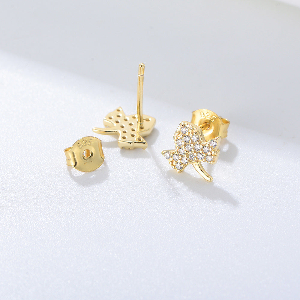Zircon Leaf Stud Earrings Sterling Silver Earrings