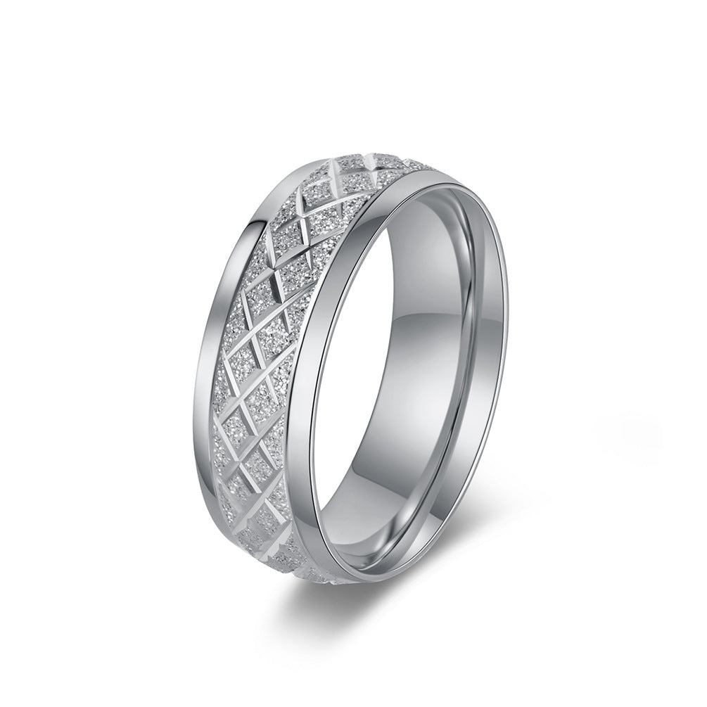 Rhombus Plaid Matte Stainless Steel Ring Unisex Stainless Steel