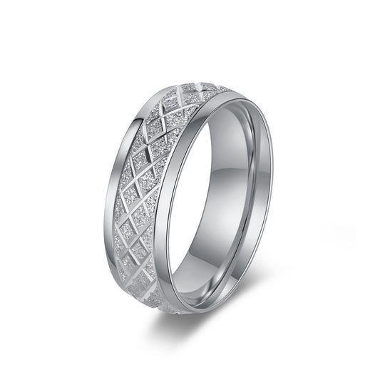 Rhombus Plaid Matte Stainless Steel Ring Unisex Stainless Steel