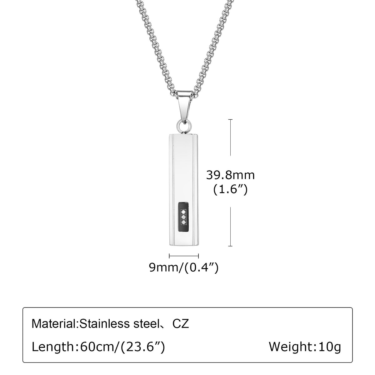 Zircon Geometric Stainless Steel Necklace for Men