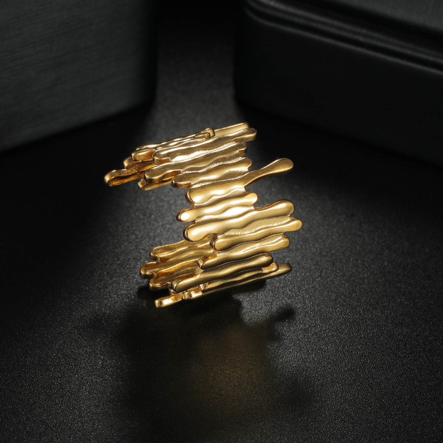 Planderful Everyday Genie Geometric Titanium Steel Ring Gold Plated Fade Resistant Adjustable Unisex Accessory