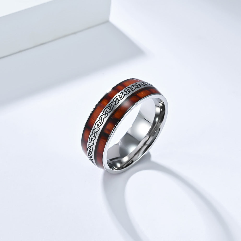 Planderful Celtic Knot Ring Titanium Steel Vintage Nordic Inlaid Wood Grain For Irish Eternal Wedding Engagement Jewelry