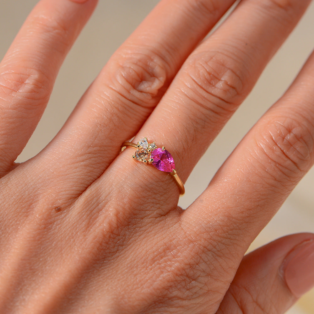 Rings Inlaid With Colored Water Droplets, Zircon Sterling Silver Rings,