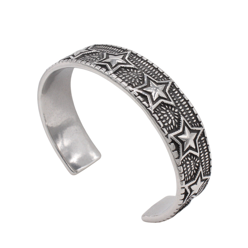 Premium Titanium Steel Bracelet With Retro Five Pointed Star Design Unisex Style By Planderful