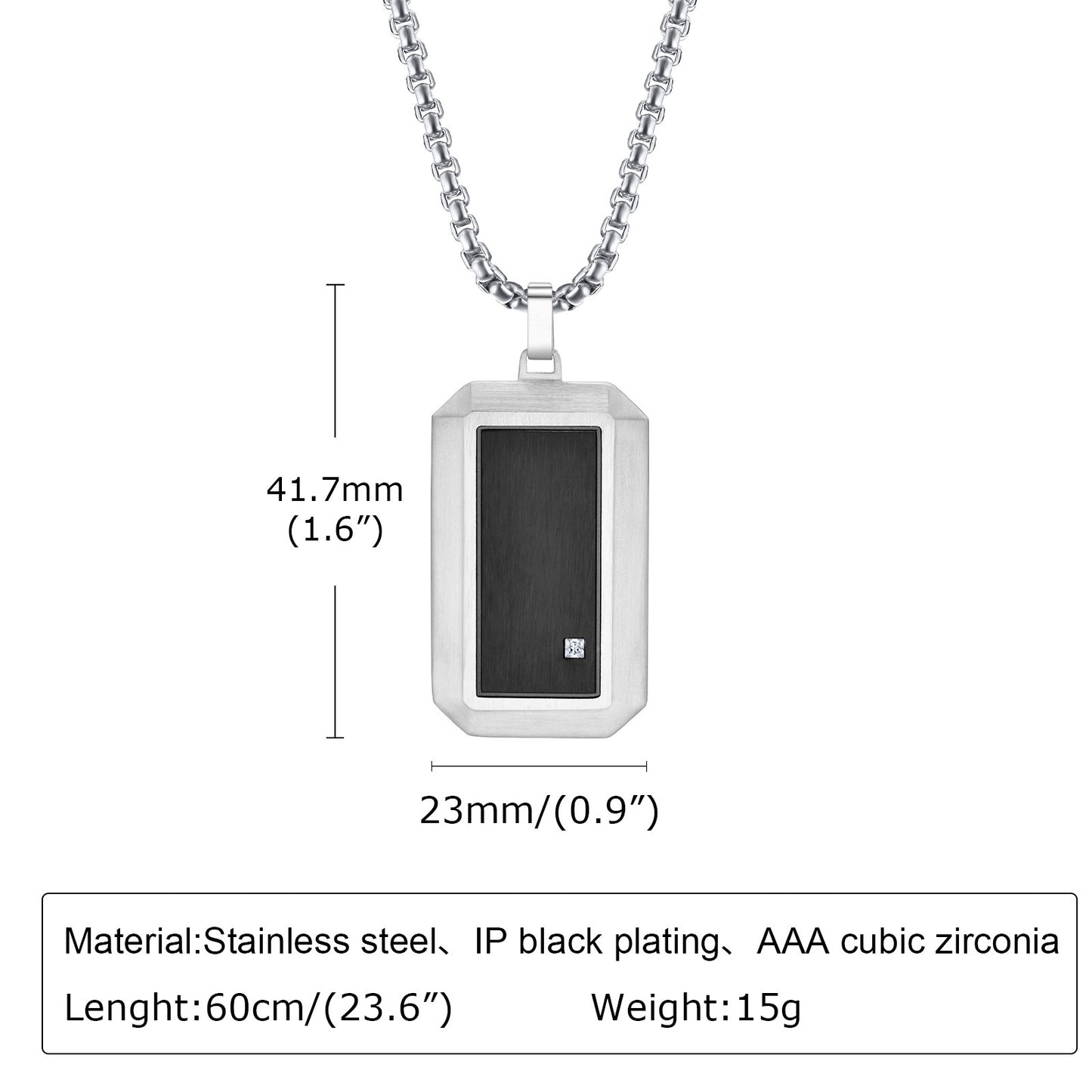Men's Jewelry Stainless Steel Zircon Dog Tag Pendant Necklace