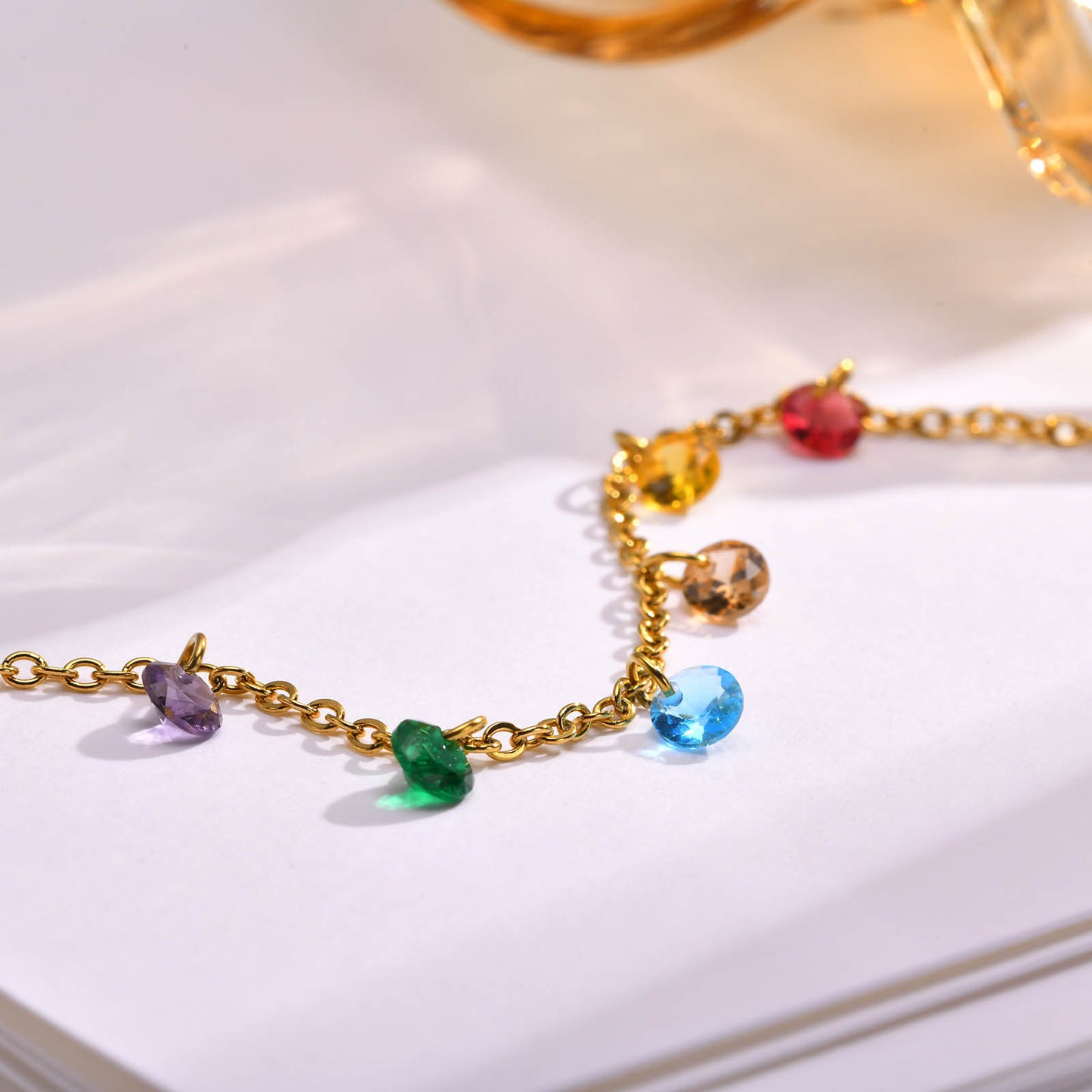 Cross-Border Niche Jewelry Wholesale Stainless Steel Dream Girl Flat Cross Chain 7 Colored Zircon Bracelet