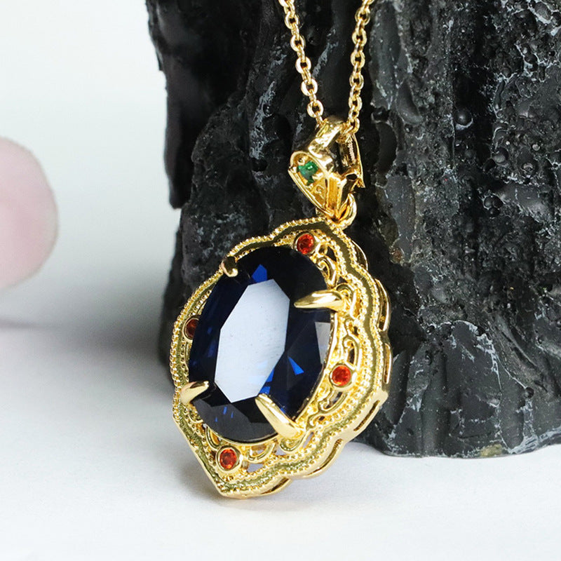 Lab-Grown Blue Spinel Petal Pendant — No Chain