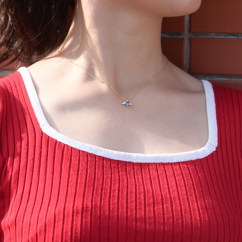 S925 Silver Angel Wing Necklace, Wing-Shaped Zircon Pendant