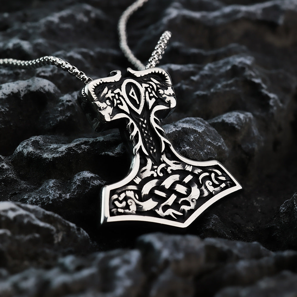 Planderful Shop Thors Hammer Pendant Titanium Steel Necklace For Men Punk Rock Viking Jewelry