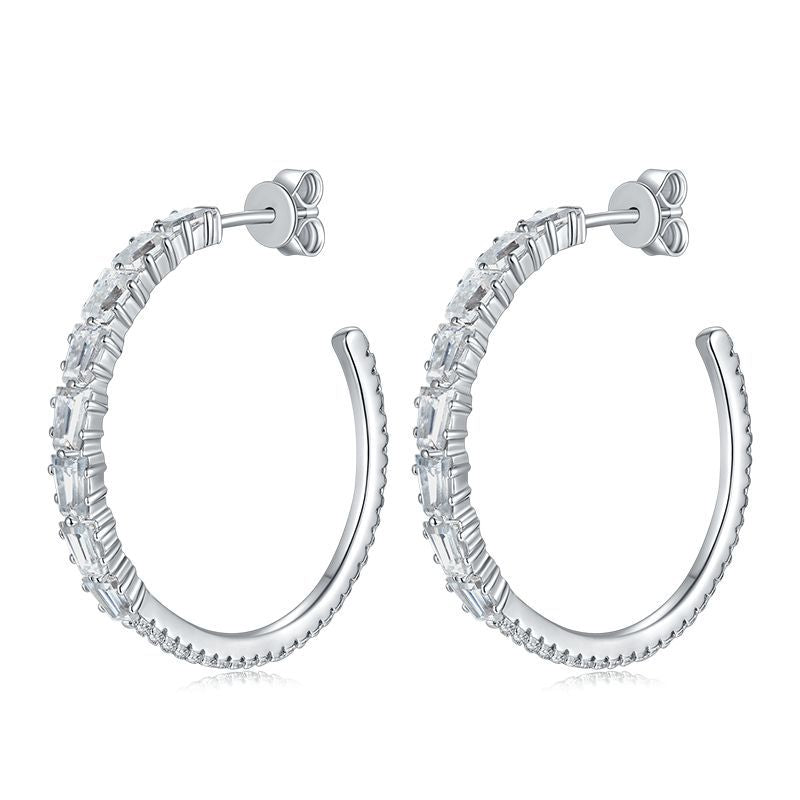 Planderful Moissanite Sparkling Circle Hoop Earrings Sterling Silver S925 For Women