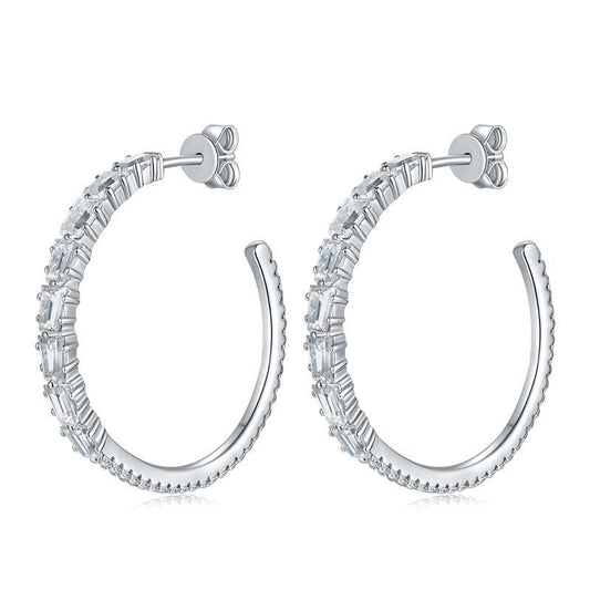 Planderful Moissanite Sparkling Circle Hoop Earrings Sterling Silver S925 For Women