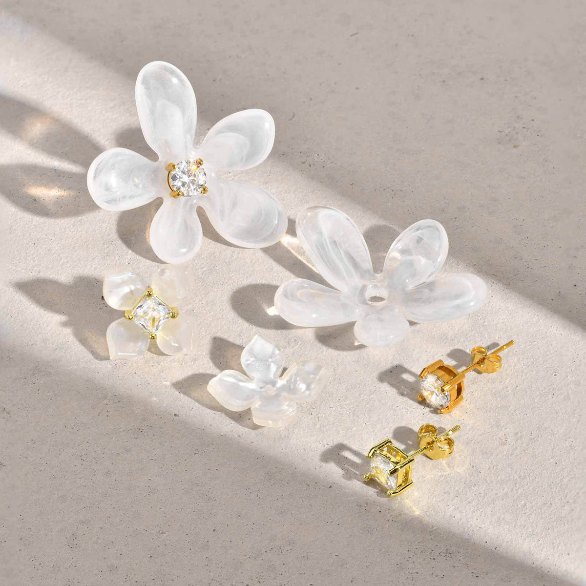 Stainless Steel Zircon Floral Earrings
