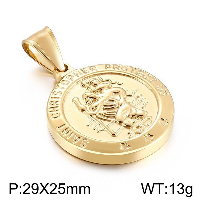 Niche Design St. Christopher'S Titanium Steel Pendant, Men's And Women'S Titanium Steel Necklace,