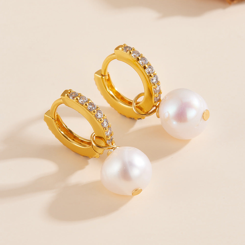 South Korea'S Ear Buckle Retro Natural Pearl Earrings 925 Sterling Silver Earrings