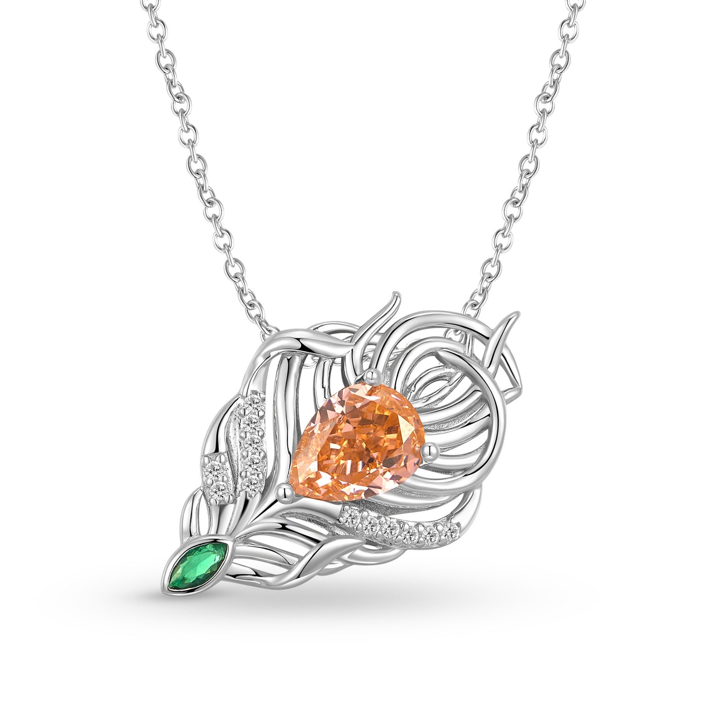Planderful Everyday Genie – Creative Phoenix Feather Necklace S925 Sterling Silver Inlaid Orange Ice Flower Cut Zircon Niche Design Chain