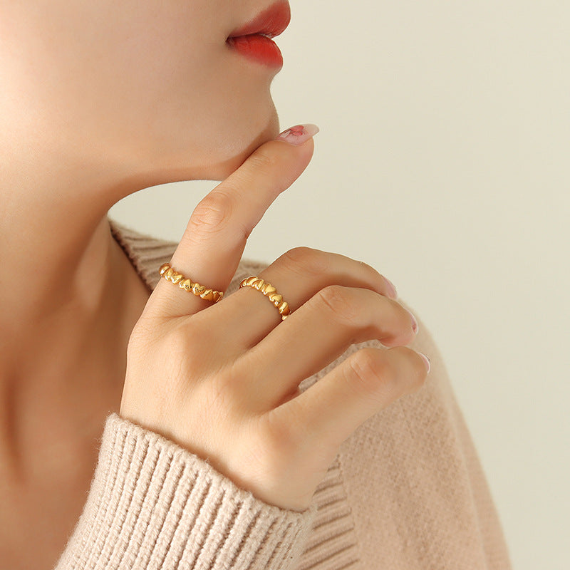 Peach Heart Love Adjustable Ring in Titanium Steel with 18k Gold Plating