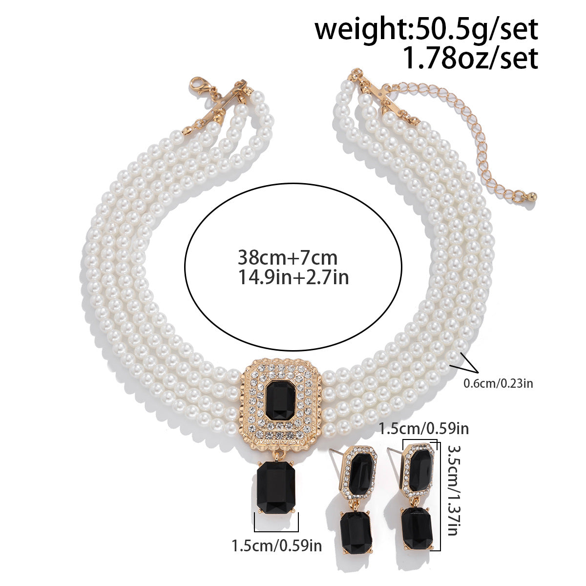 Square Crystal & Pearl-Style Layered Choker