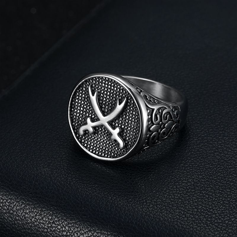 Planderful Everyday Genie Middle Eastern Vintage Punk Ring Stainless Steel Double Knife For Men