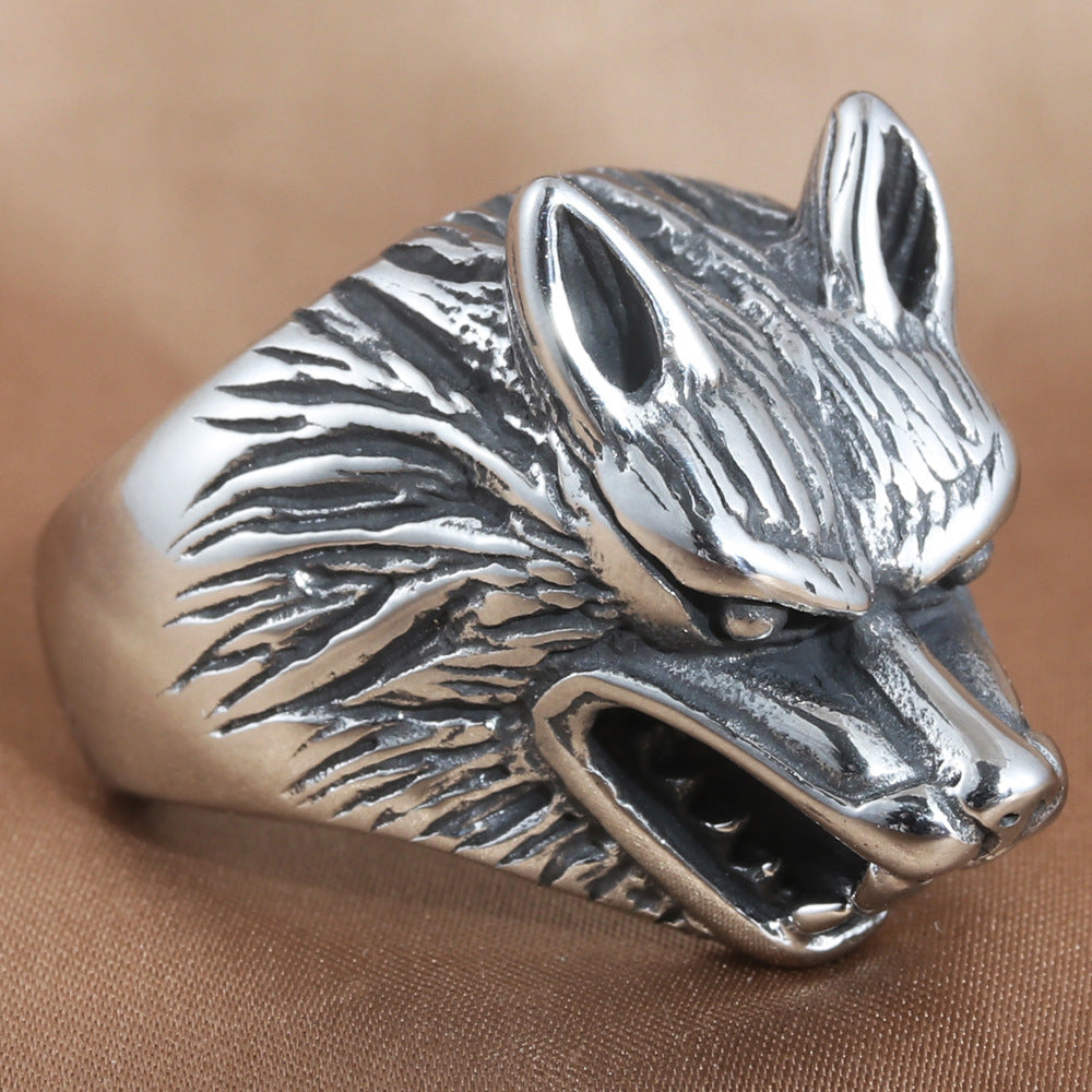 Titanium Steel Retro Wolf Ring for Men - Trendy Personalized Accessories in European and American Style