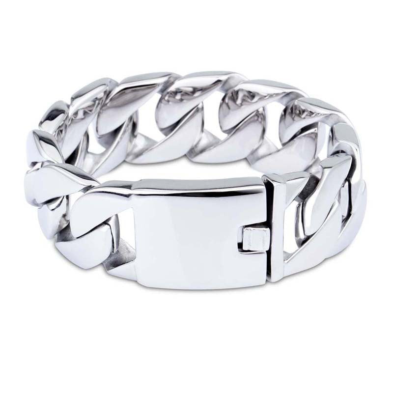 Hip-Hop Inspired Men's Thick Cuban Bracelet in Electroplated 18k Gold Titanium Steel