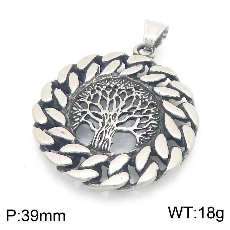 Nordic Viking Mythology Ouroboros Tree Of Life Pendant, Retro Round Stainless Steel Men's Necklace
