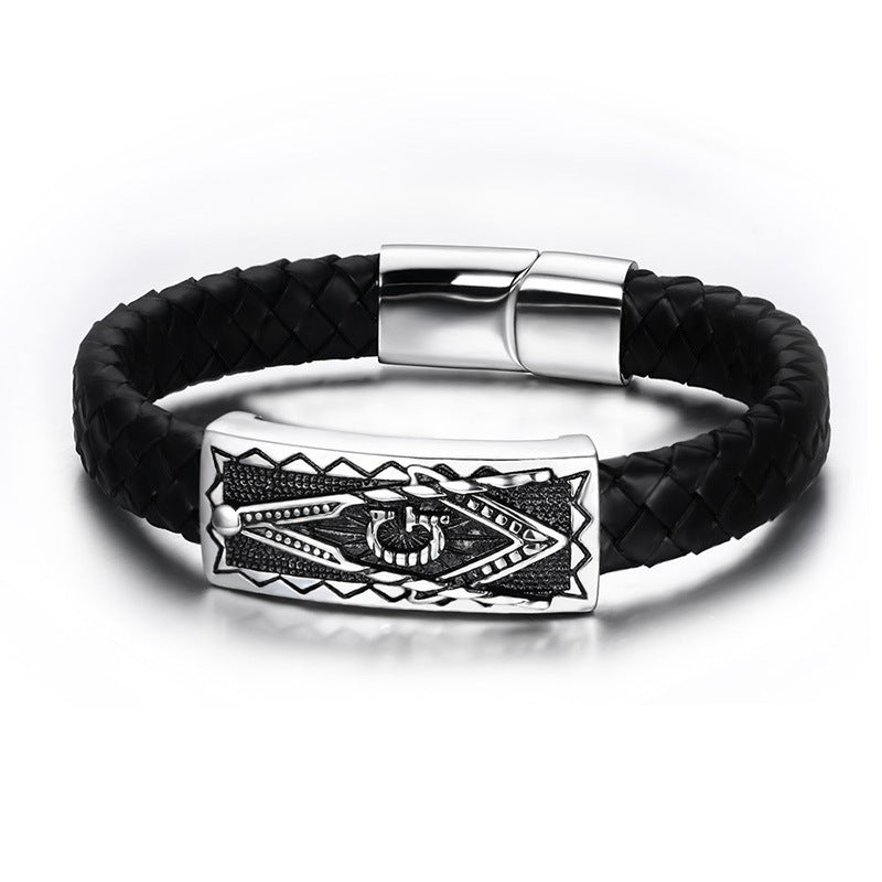 Freemasonry Leather Bracelet Titanium Steel Punk Stainless Steel