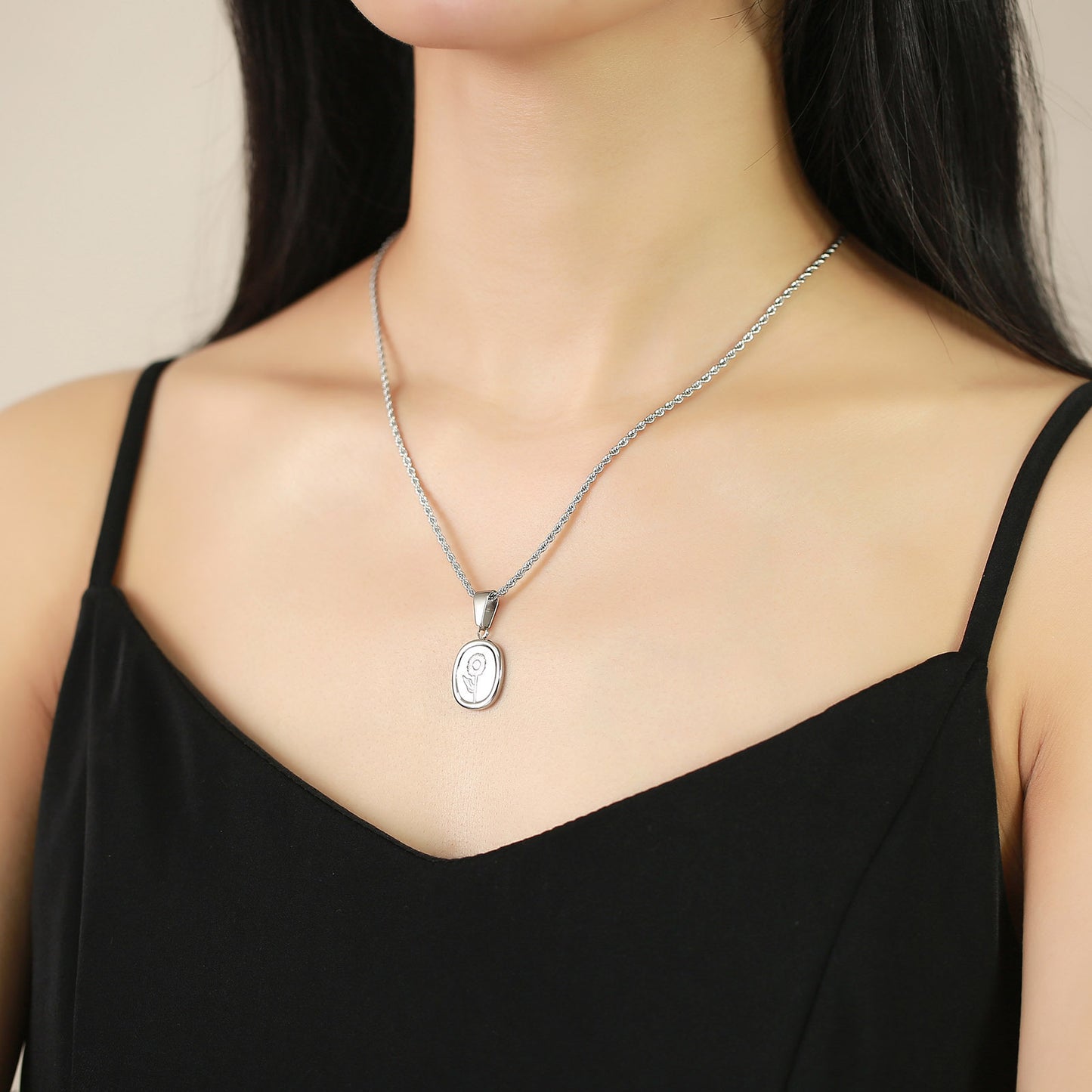 Gold Women's Necklace with Stainless Steel Sunflower Pendant