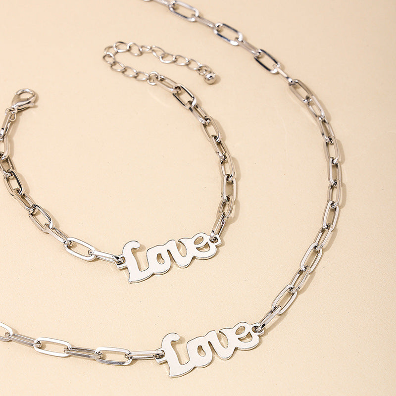 Personalized Metal Love Chain Necklace and Bracelet Set - Vienna Verve Collection